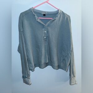 Womens Washed Blue Cropped Long-Sleeve Top